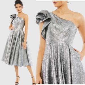 Mac Duggal 67906 Silver Stunner One-Shoulder Cocktail Dress